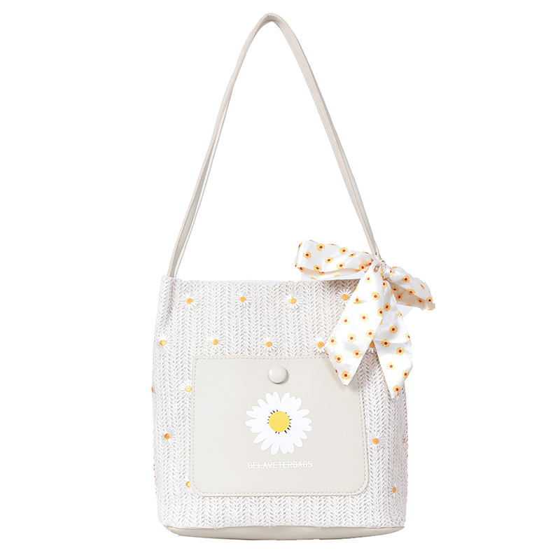 カゴバッグ 花柄刺繍付き編み込みカゴバッグ