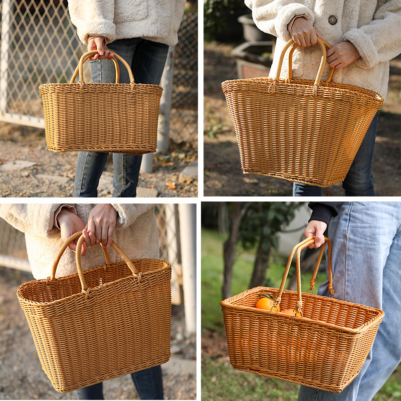 カゴバッグ 本革アクセント付き手編みかご籠ハンドバッグ