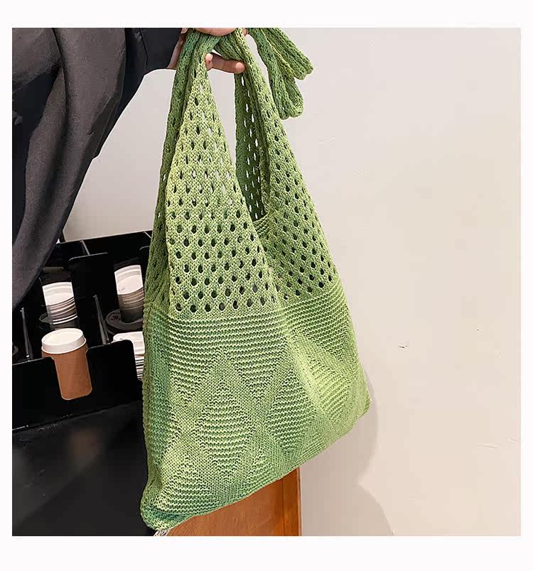 カゴバッグ 透かし編み幾何学模様ショルダーカゴバッグ