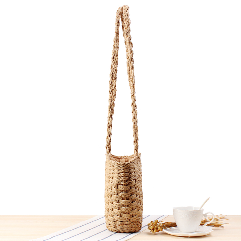 カゴバッグ 天然草編み二段編みショルダーかごバッグ