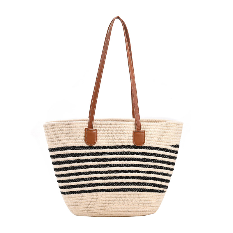 カゴバッグ ボーダー柄編み込み大容量カゴバッグ