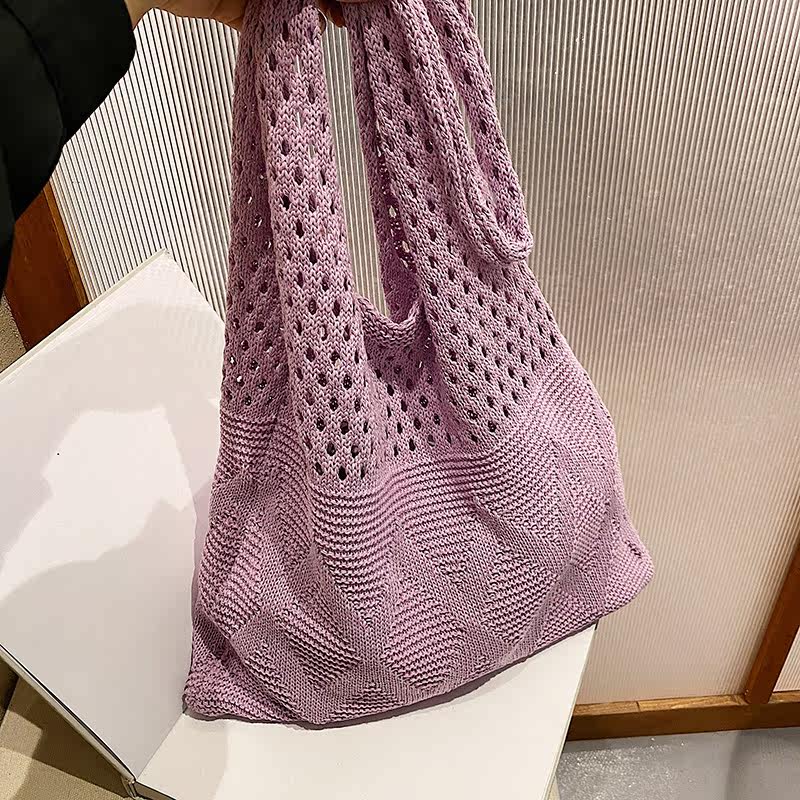 カゴバッグ 透かし編み幾何学模様ショルダーカゴバッグ