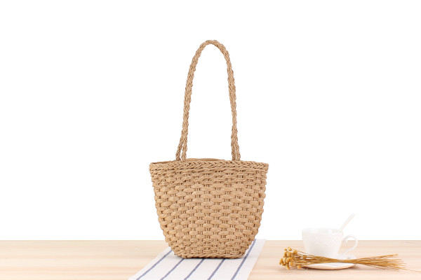 カゴバッグ 手編み丸底バケツ型ショルダーかごバッグ