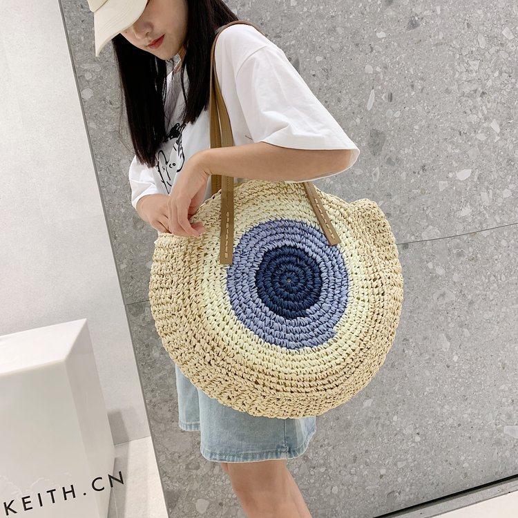 サークル編み目模様大容量トート型カゴバッグ