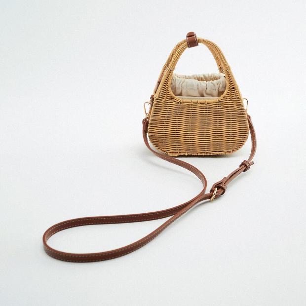 カゴバッグ 三角形デザイン籐編みショルダーかごバッグ