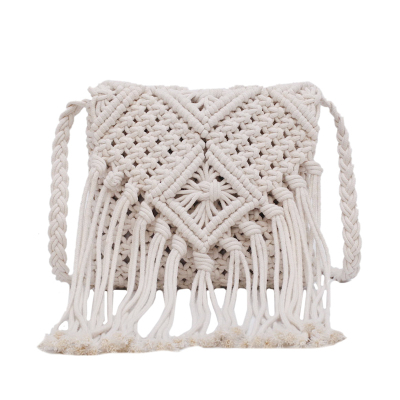 カゴバッグ 手編み風マクラメフリンジ付きショルダーバッグ