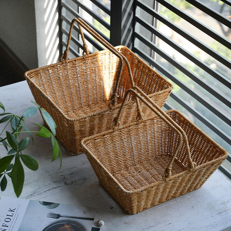 カゴバッグ 天然素材編み込み大容量ハンドバッグ型かご