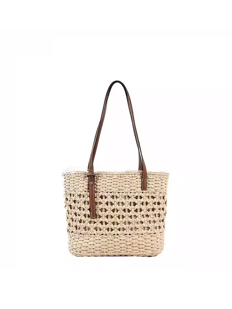 カゴバッグ 透かし編みナチュラルハンドル付きカゴバッグ