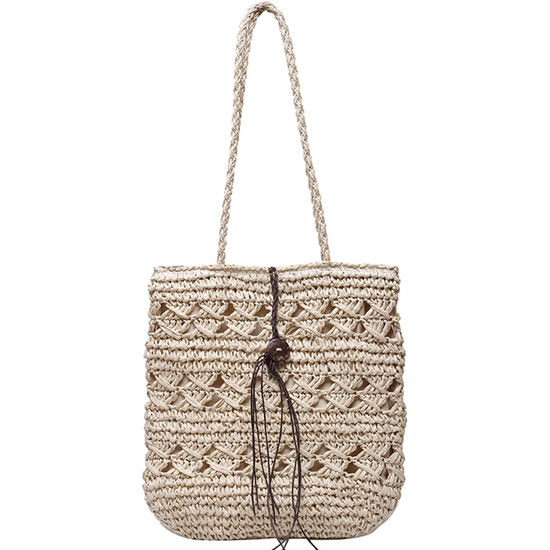 カゴバッグ 手編み風巾着紐付きショルダーカゴバッグ