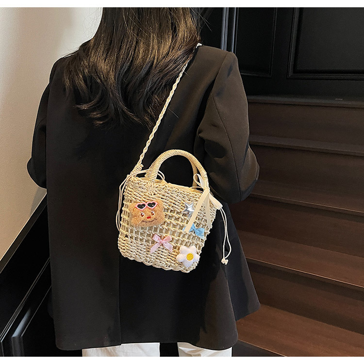 カゴバッグ カゴバッグ かわいい装飾付き籐編みミニバッグ