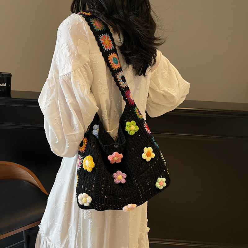 カゴバッグ お花モチーフかぎ針編みショルダー