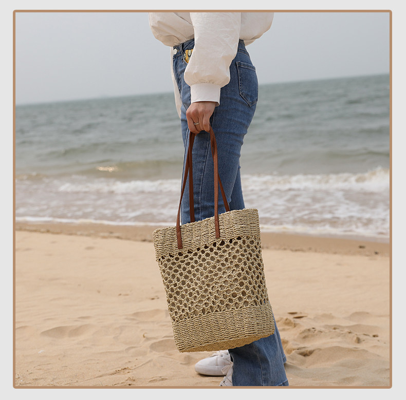 カゴバッグ 透かし編みがおしゃれな縦型カゴバッグ