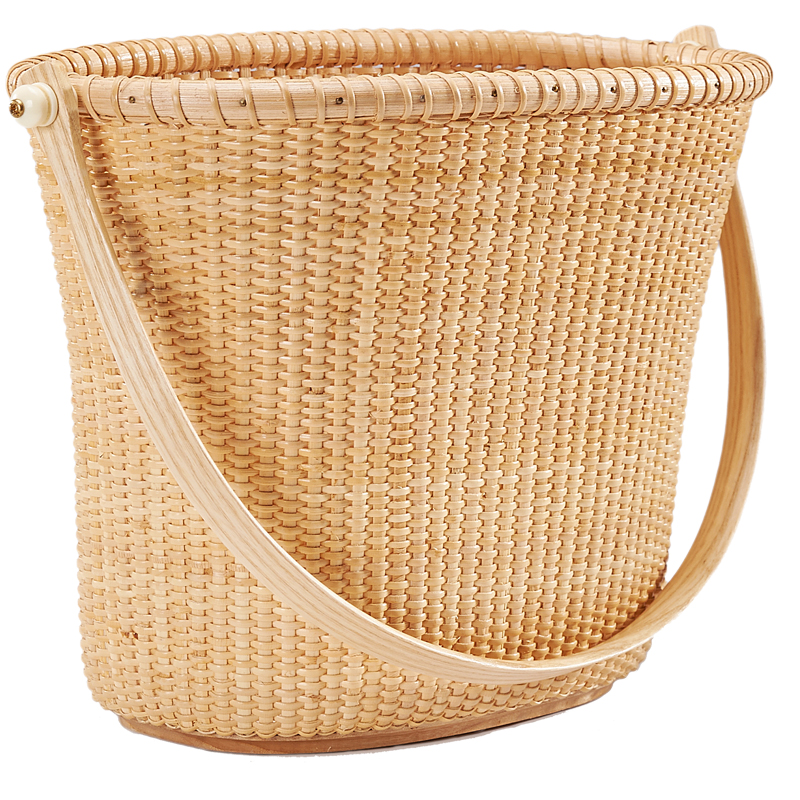 カゴバッグ 手編み籐製バケツ型ハンドバッグ