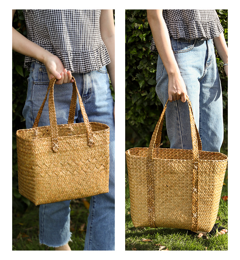 カゴバッグ 天然素材編み込み大容量トートバッグ