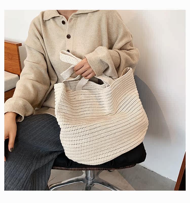 カゴバッグ リボンデザイン編み込みカゴバッグトート型