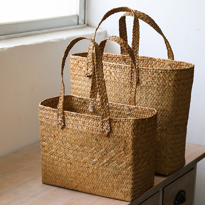 カゴバッグ 天然素材編み込み大容量トートバッグ