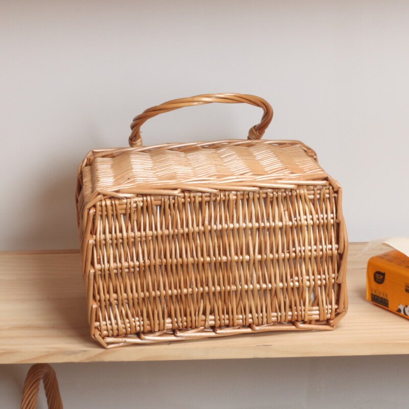 カゴバッグ 天然素材編み込み台形ハンドバッグ型かご