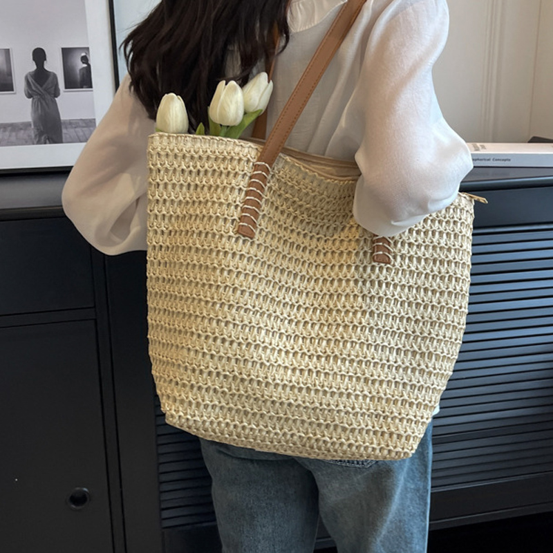 手編み風ざっくり編みトート型カゴバッグ