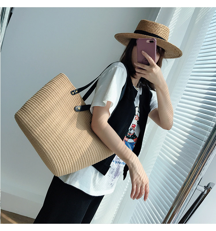 カゴバッグ スカーフ付き大容量編み込みトート