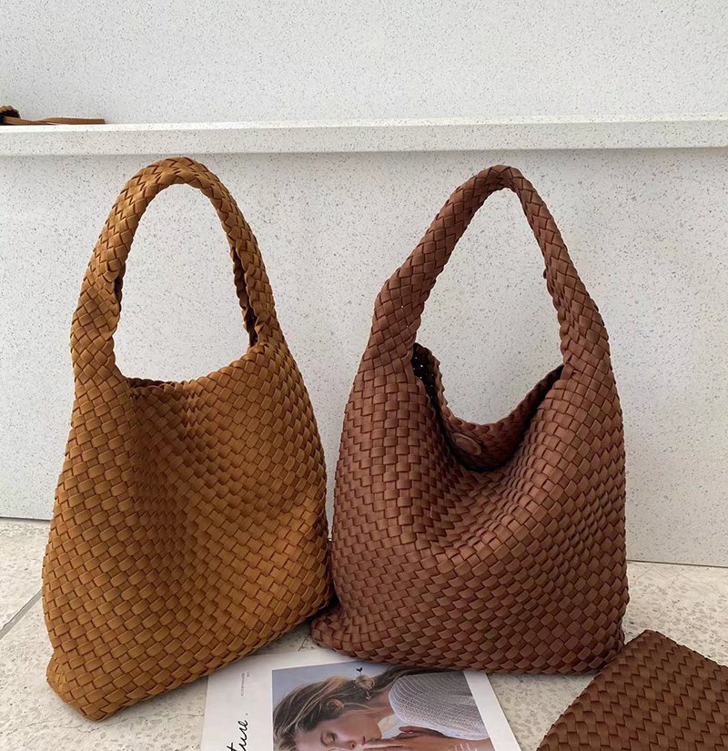 カゴバッグ 編み込みデザイン大容量ハンドル付きかごバッグ