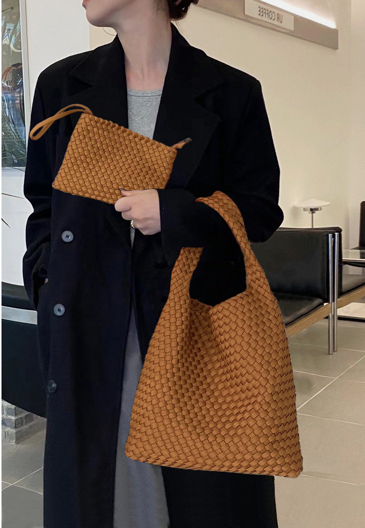 カゴバッグ 編み込みデザイン大容量ハンドル付きかごバッグ