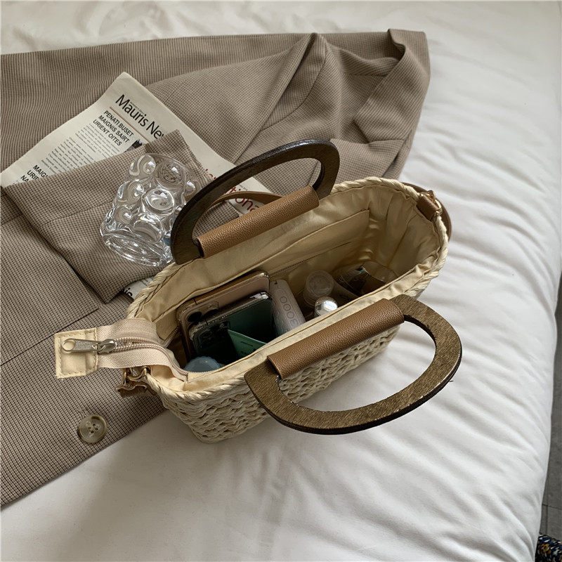 カゴバッグ 手編み風透かし編みスクエア型２way仕様かご鞄