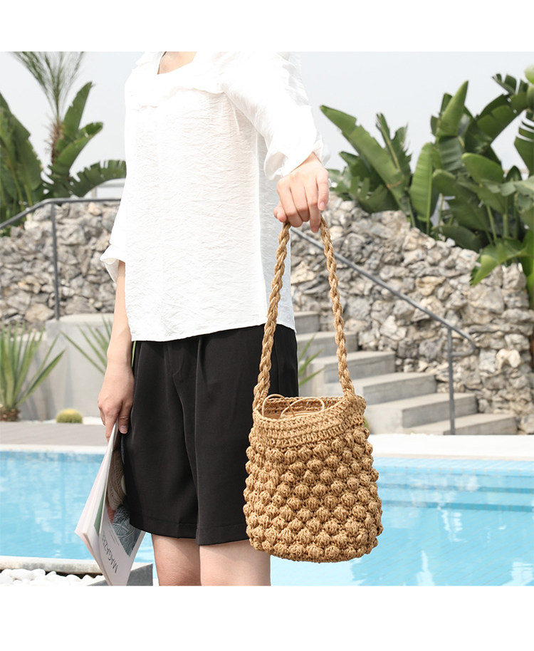 カゴバッグ 立体編み込みコロンとしたハンドバッグ型カゴバッグ