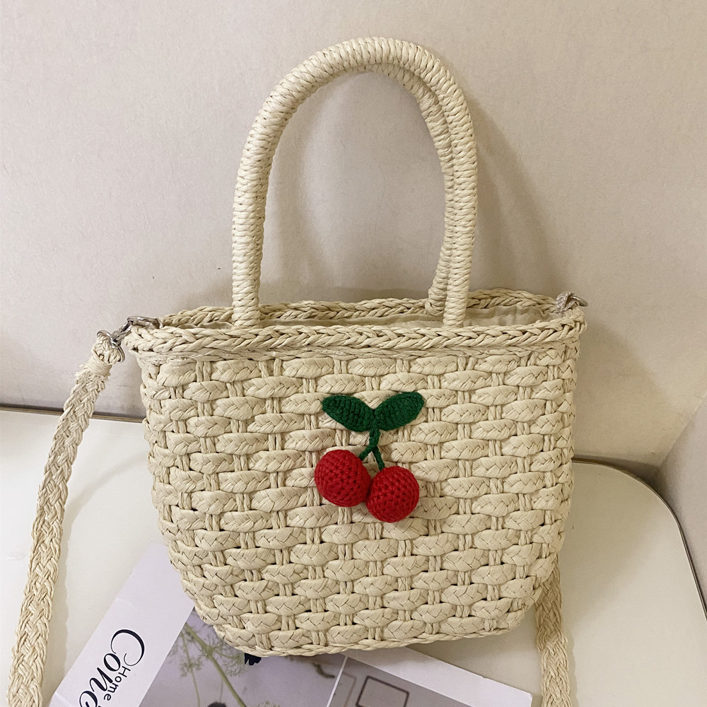 カゴバッグ 手編み天然素材レース飾り付きカゴハンドバッグ
