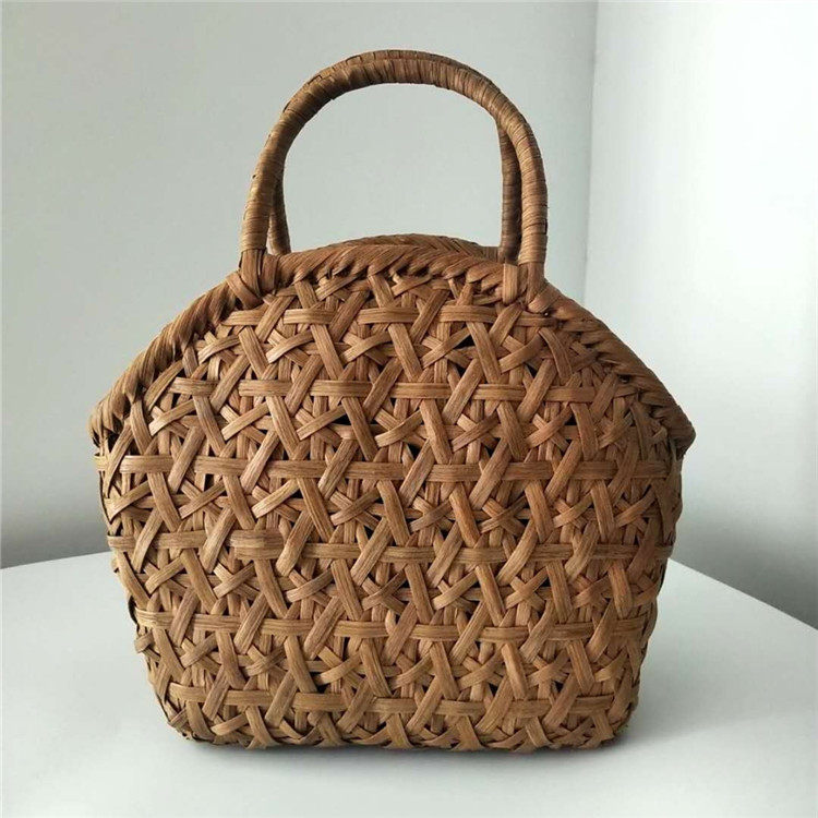 カゴバッグ 手編み六つ目編みラタンハンドバッグ