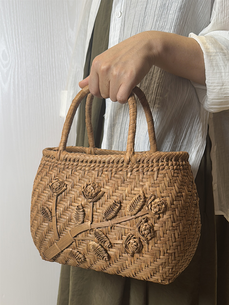 カゴバッグ 花咲く藤蔓 自然素材かごバッグ