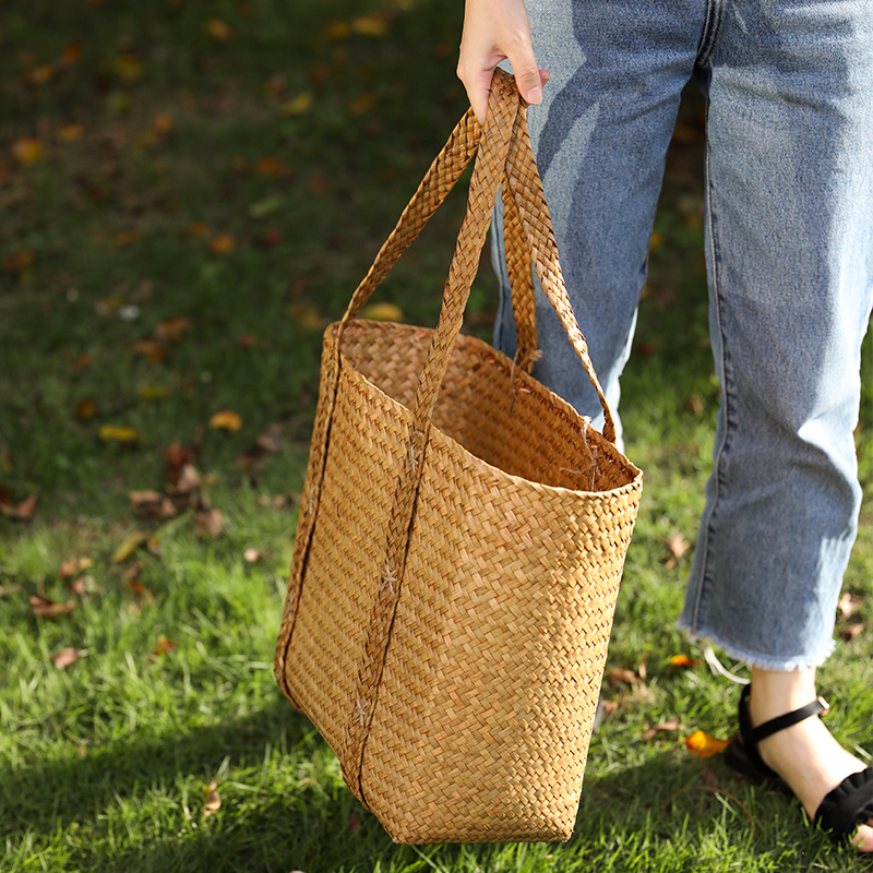 カゴバッグ 天然素材編み込み大容量トートバッグ