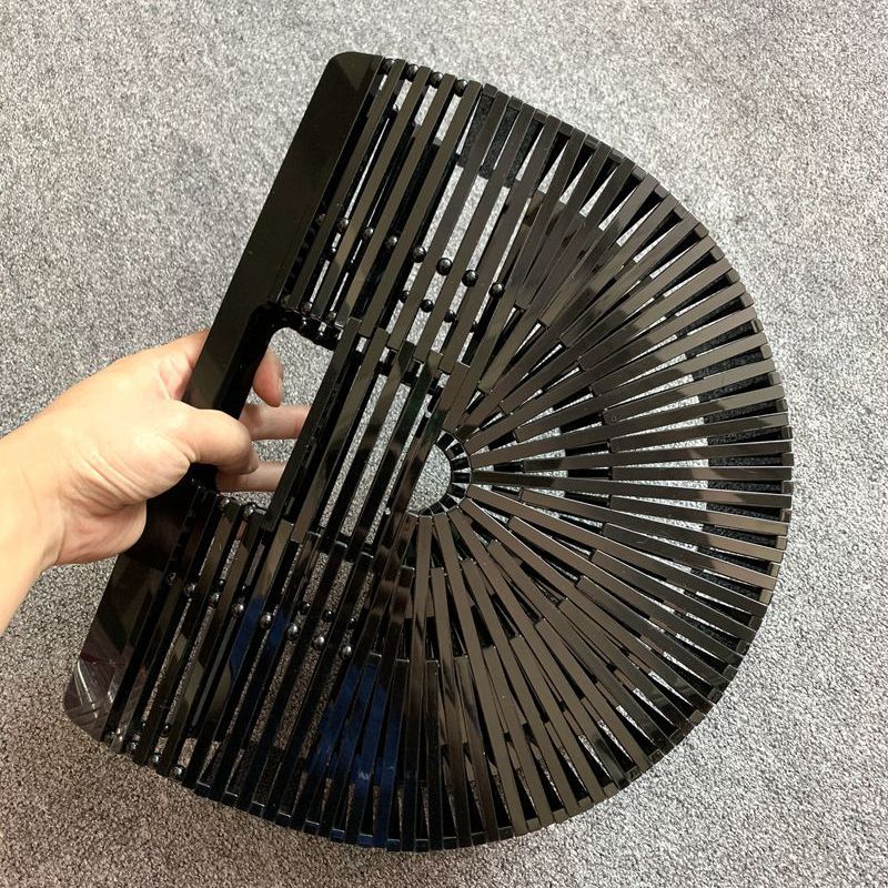 カゴバッグ 扇型竹編み風アクリル製ハンドバッグ