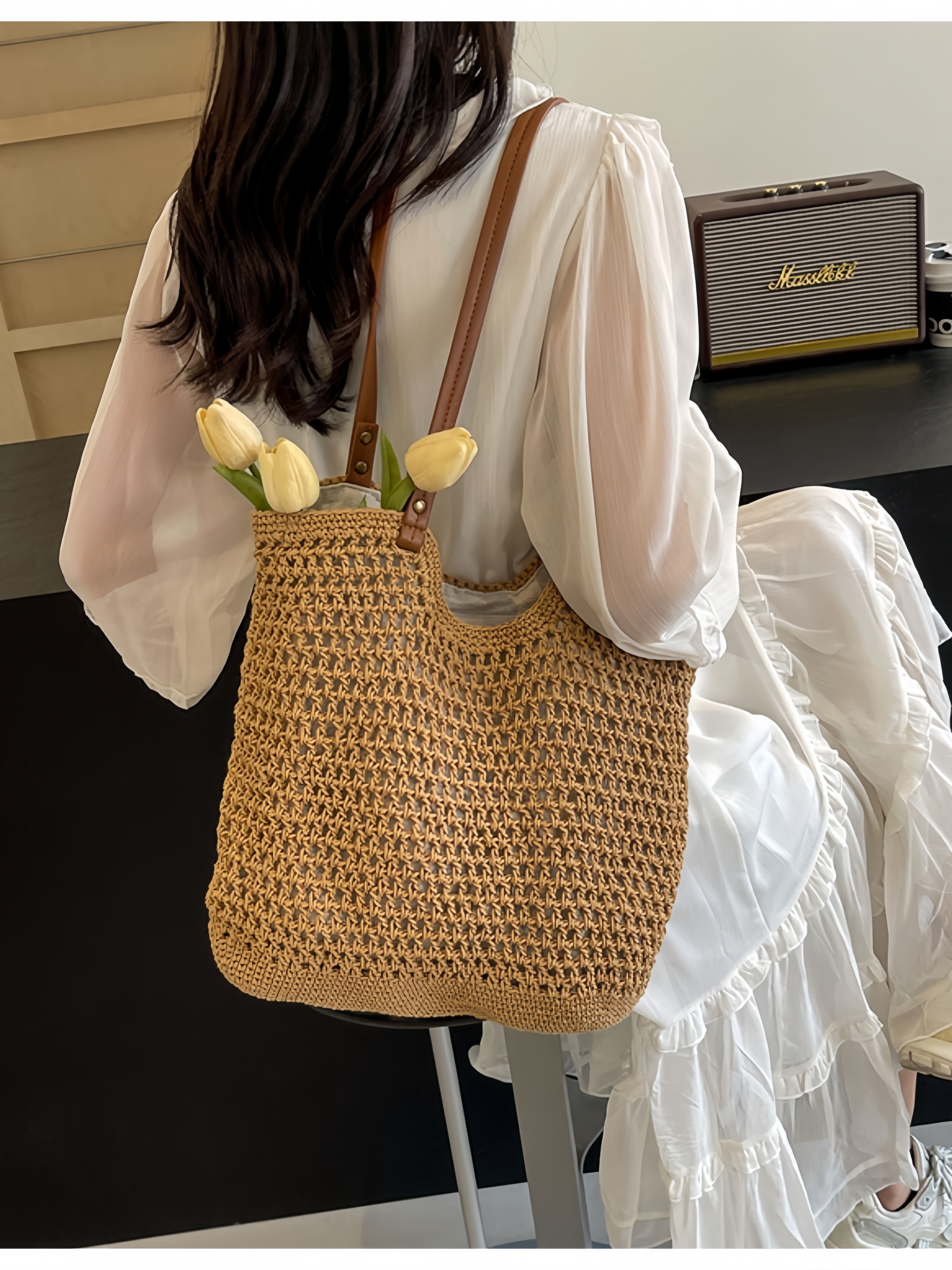 カゴバッグ 手編みメッシュカゴトートバッグ