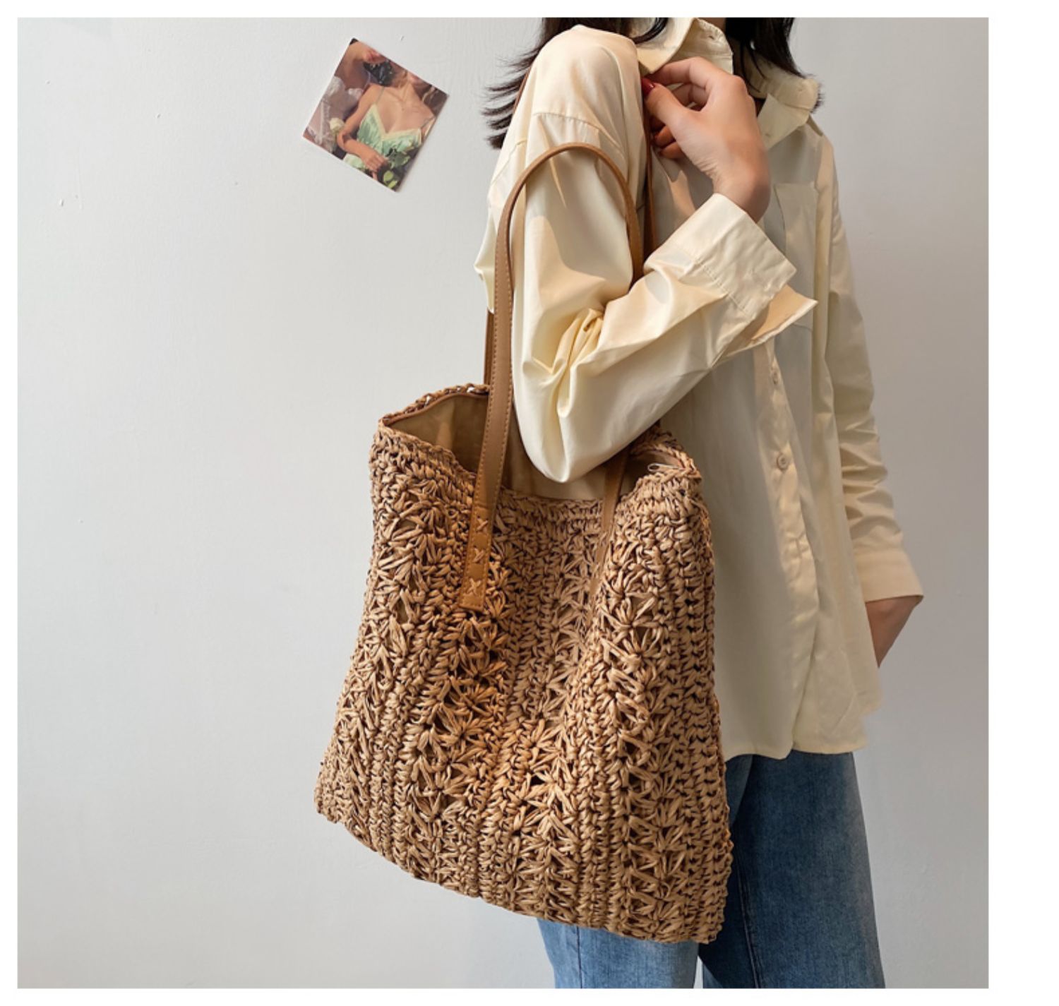 手編み風花柄透かし編みカゴバッグ