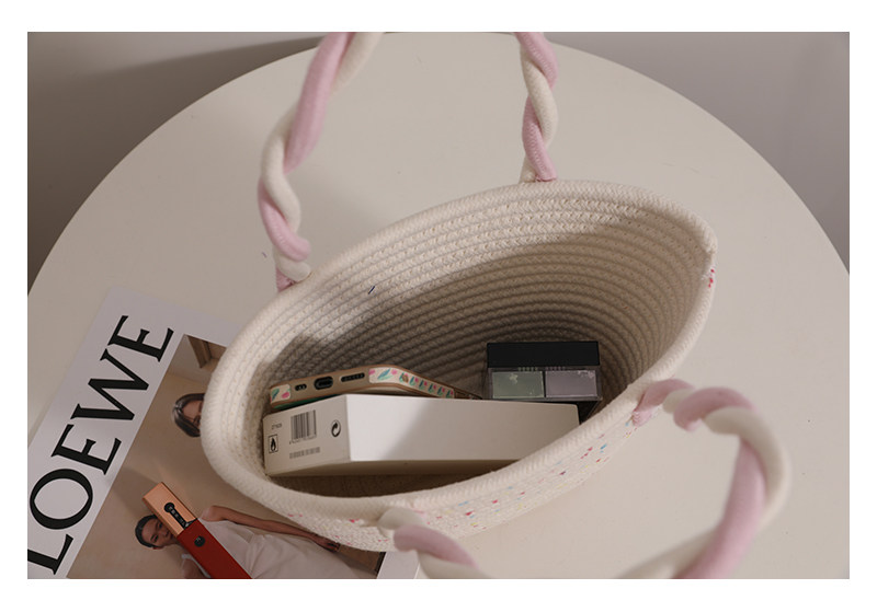 カゴバッグ コットンロープ編み込み丸底トート