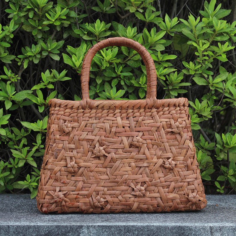 カゴバッグ 手編み亀甲編みカゴバッグハンドバッグ型