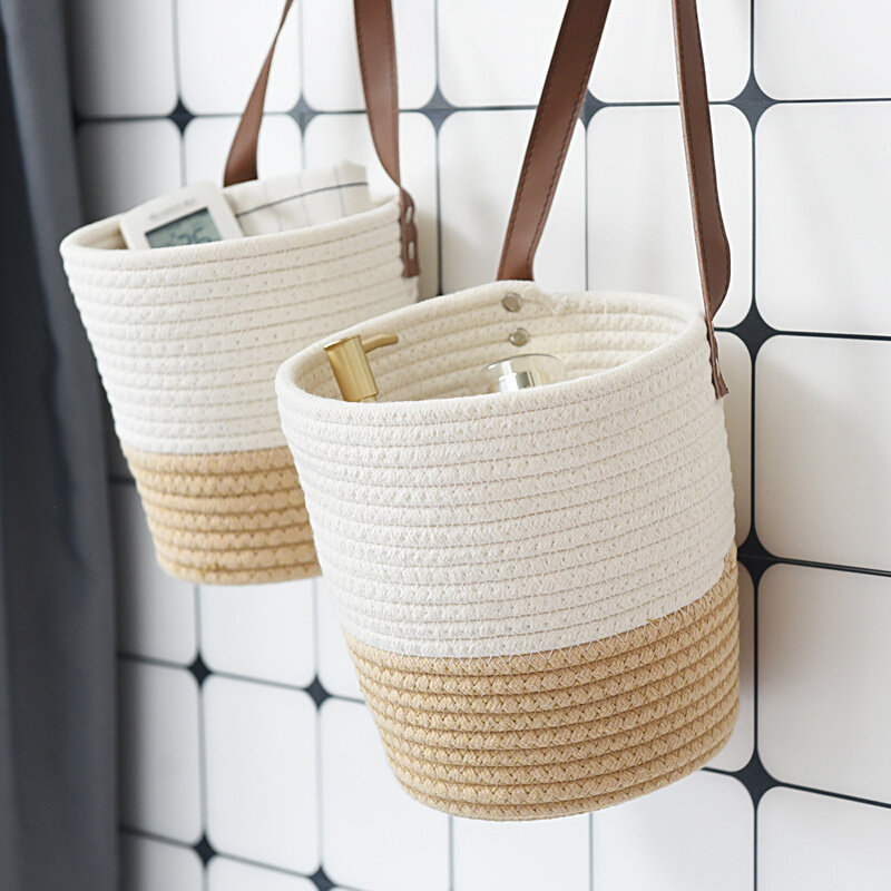 カゴバッグ ナチュラル編み込み円筒形ハンドバッグ