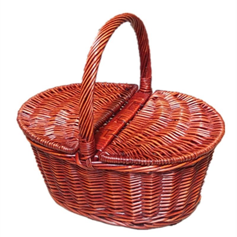 カゴバッグ 天然素材編み込み蓋付きハンドバッグ型かごバッグ