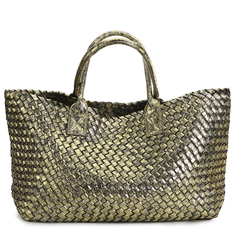 カゴバッグ 光沢編み込み大容量カゴバッグ