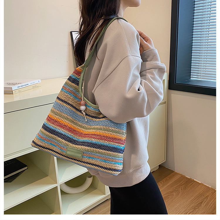 カゴバッグ 彩り模様のホーボーショルダー