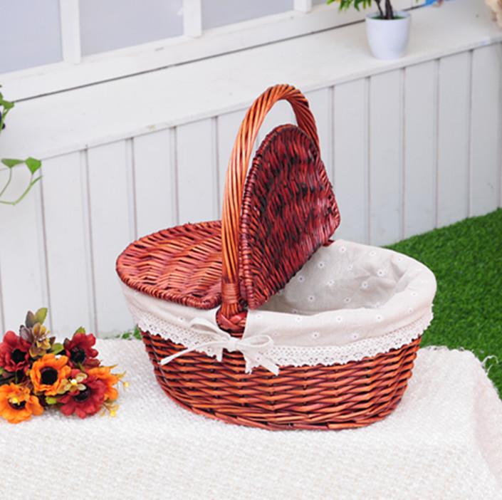 カゴバッグ 天然素材編み込み蓋付きハンドバッグ型かごバッグ