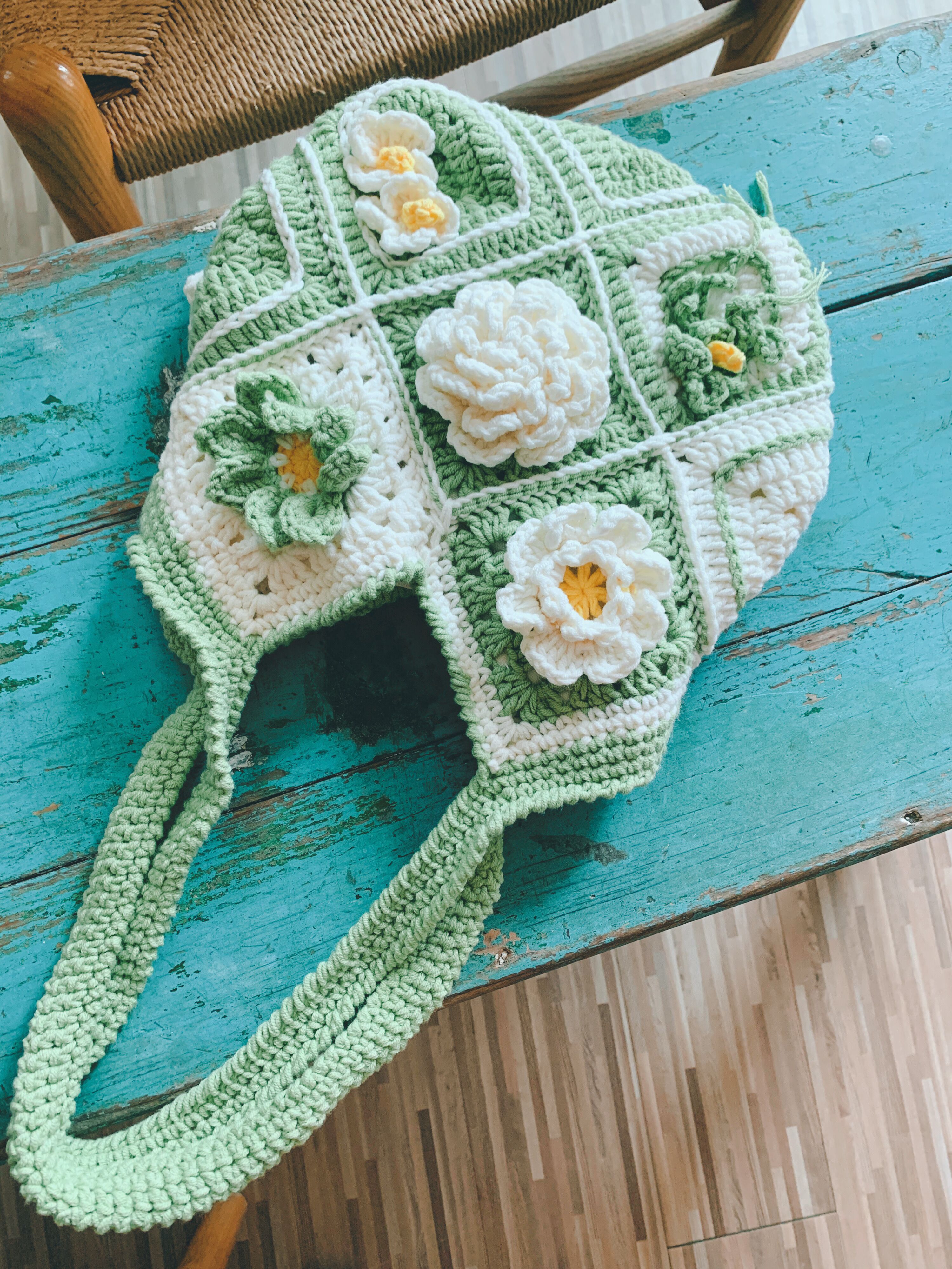 カゴバッグ 手編み花柄モチーフかぎ針編みトートバッグ