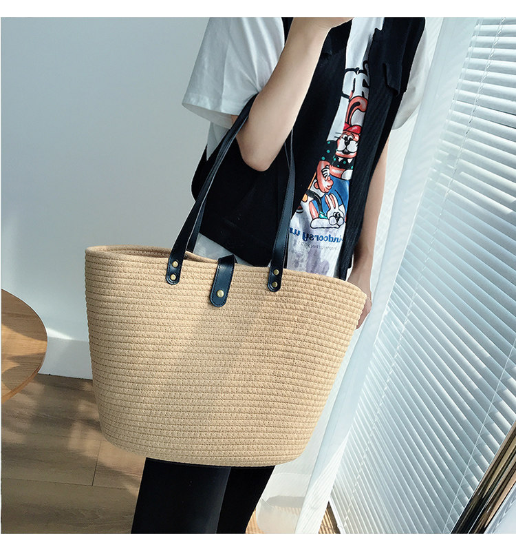 カゴバッグ スカーフ付き大容量編み込みトート