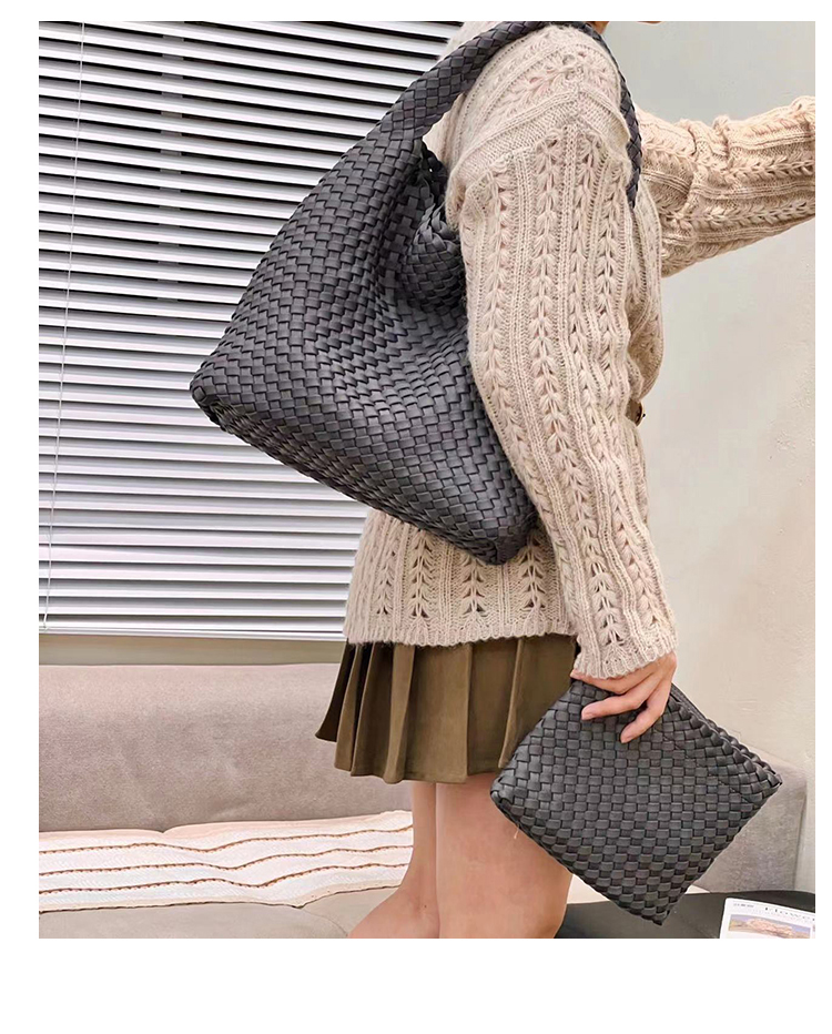 カゴバッグ 編み込みデザイン大容量ハンドル付きかごバッグ