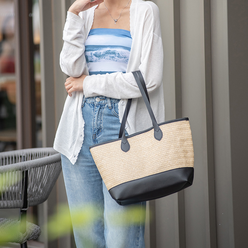 カゴバッグ 天然素材編み込み大容量トートバッグ