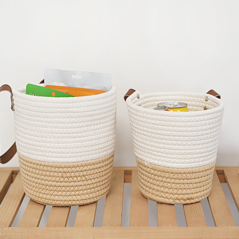 カゴバッグ ナチュラル編み込み円筒形ハンドバッグ