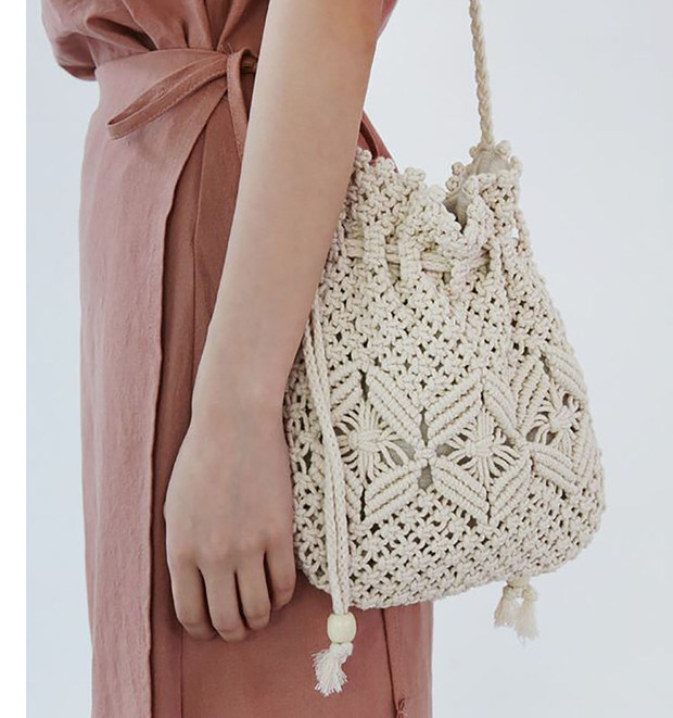 カゴバッグ 手編み風マクラメ編みカゴバッグ