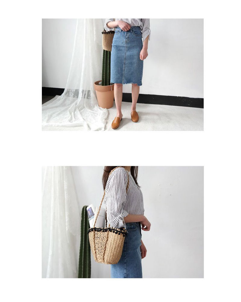 カゴバッグ 天然素材編み込みフリル付き肩掛けかごバッグ