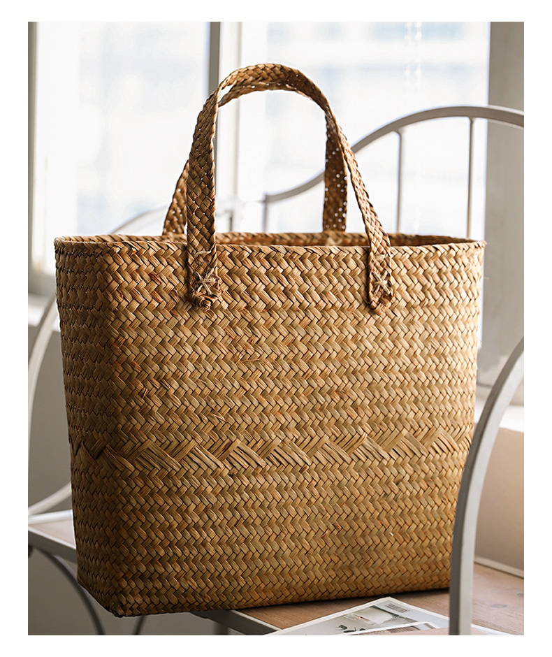 カゴバッグ 天然素材編み込み大容量トートバッグ