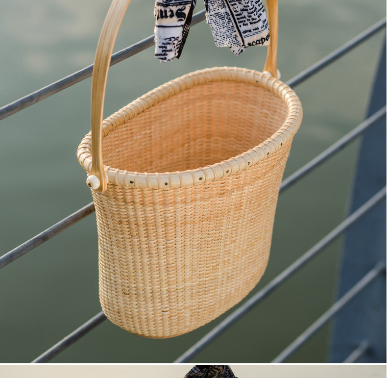 カゴバッグ 手編み籐製バケツ型ハンドバッグ